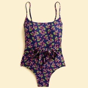 J.CREW | NWT TOPSTITCHED TIE WAIST ONE PIECE IN TWILIGHT BERRY SIZE 12